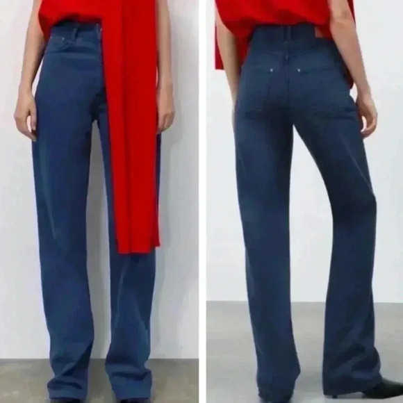 Zara Pants - Zara Straight Fit Super High Rise Full Length Rigid Pants